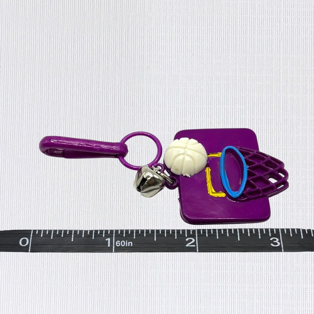 Vintage 80s Bell Charm Clip On Toy Purple Basketball Hoop Goal Plastic Jewelry View 4